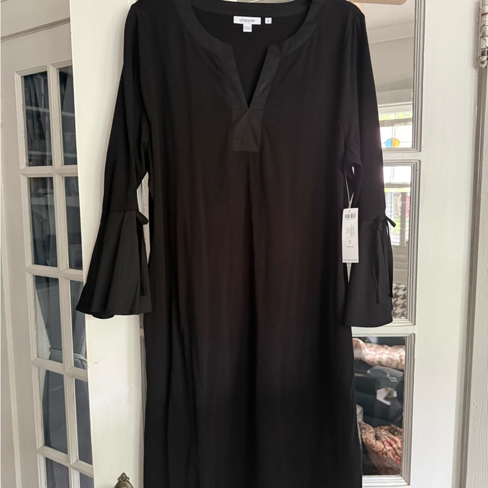 Chico's Black Long-Sleeve Bell Cuff Shift Dress